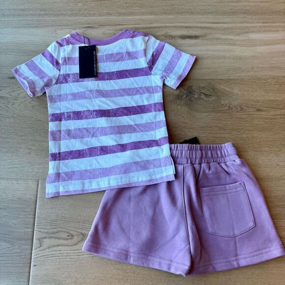 NWT Little Bipsy Toddler Girls Purple Striped Pocket Tee and Shorts - Picture 4 of 6